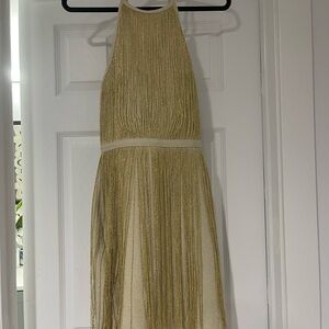 Fabulously Elegant Gold Halter Fringe Dress